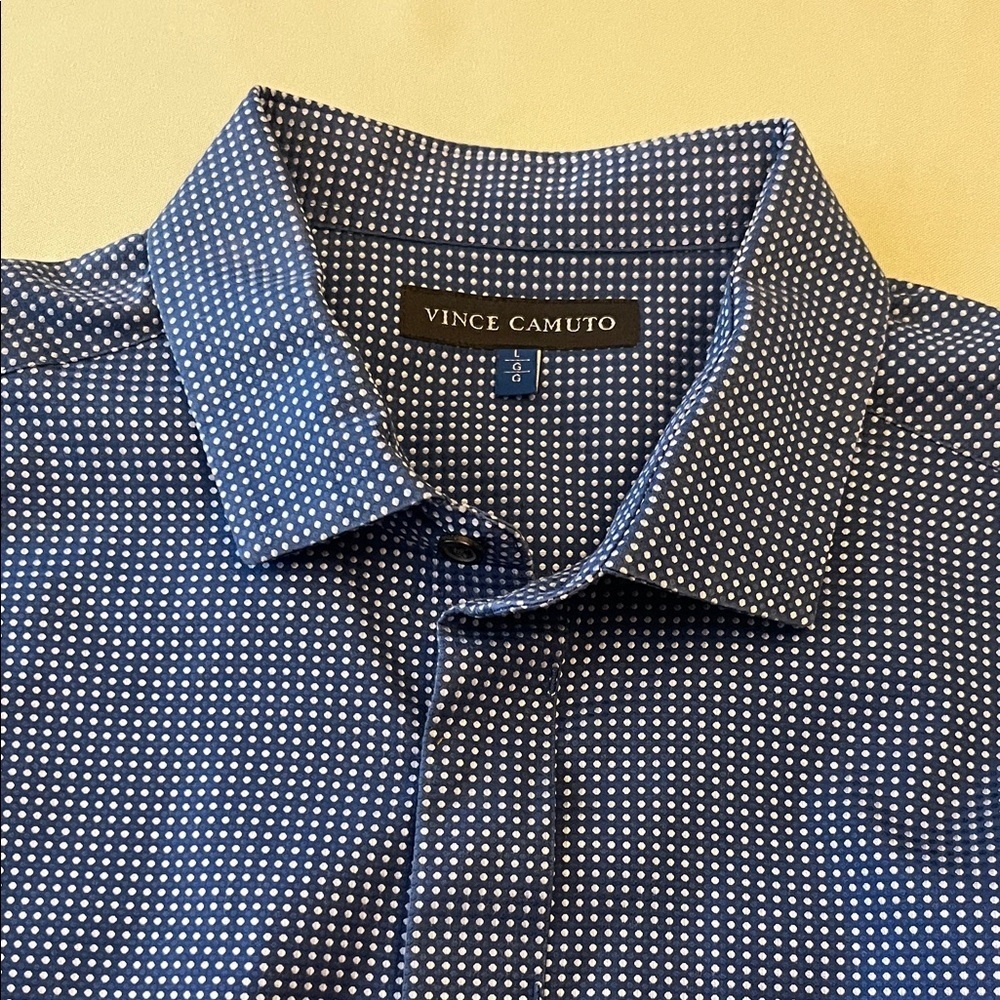 Vince Camuto Navy and White Dot Men's Shirt Size L